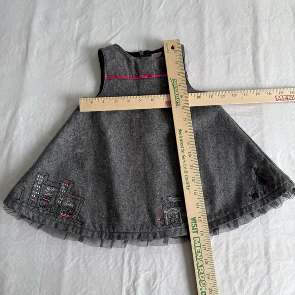 Y2K Girls Gymboree Gray Wool Blend Jumper Dress City France Pink Twirl Sz 6-12M - Picture 5 of 8